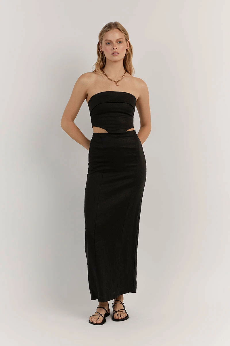 DISSH WILLOW BLACK LINEN LONG SKIRT 2 DISSH WILLOW BLACK LINEN LONG SKIRT - Image 2