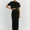 DISSH GEORGIE BLACK LINEN MIDI SKIRT