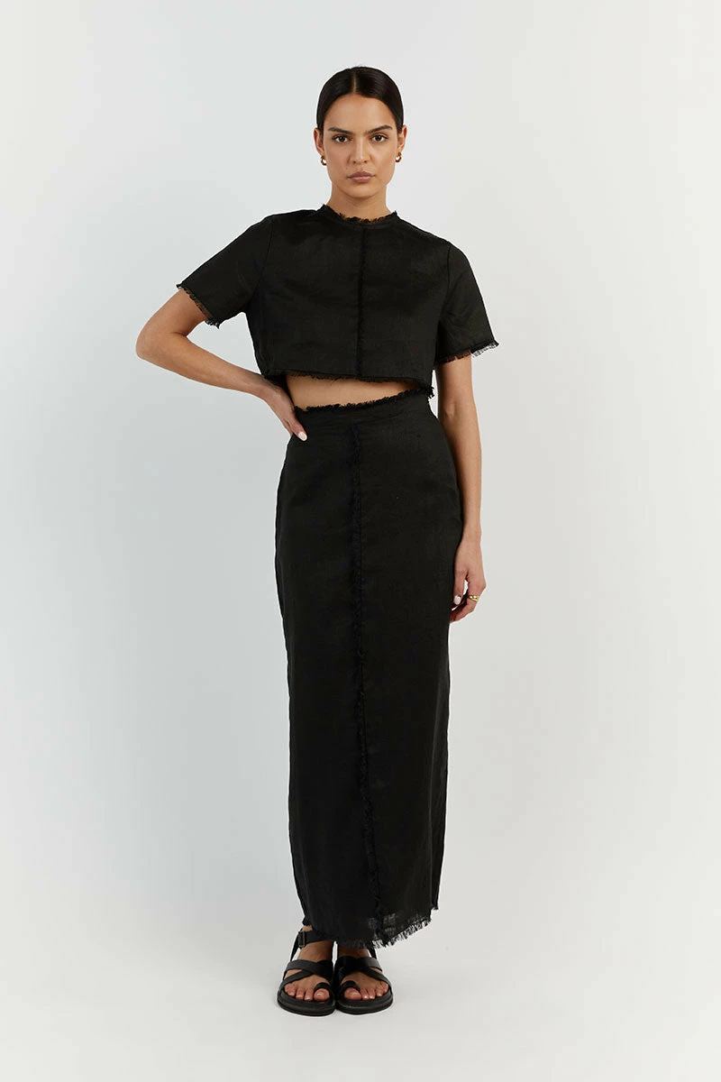DISSH GEORGIE BLACK LINEN MIDI SKIRT 1 DISSH GEORGIE BLACK LINEN MIDI SKIRT