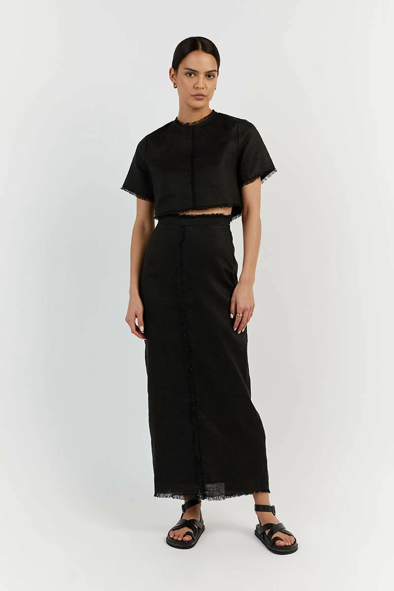 DISSH GEORGIE BLACK LINEN MIDI SKIRT 2 DISSH GEORGIE BLACK LINEN MIDI SKIRT - Image 2