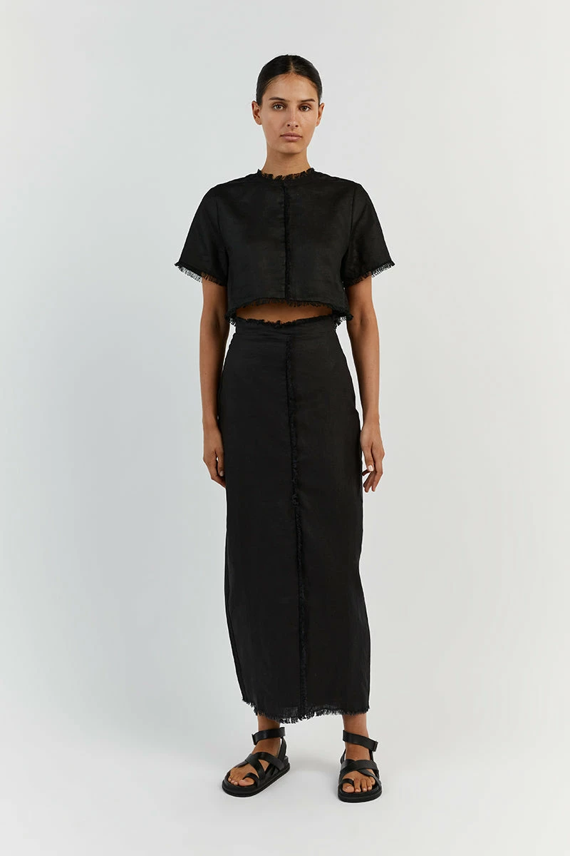 DISSH GEORGIE BLACK LINEN MIDI SKIRT 6 DISSH GEORGIE BLACK LINEN MIDI SKIRT - Image 6