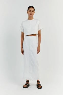 DISSH GEORGIE WHITE LINEN MIDI SKIRT