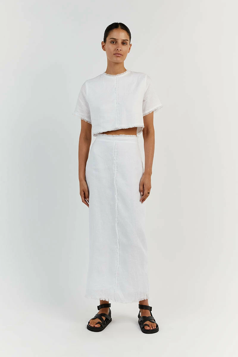 DISSH GEORGIE WHITE LINEN MIDI SKIRT 1 DISSH GEORGIE WHITE LINEN MIDI SKIRT
