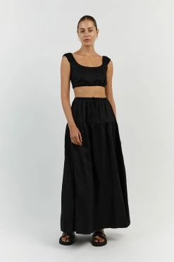 DISSH ABBY BLACK LINEN MAXI SKIRT