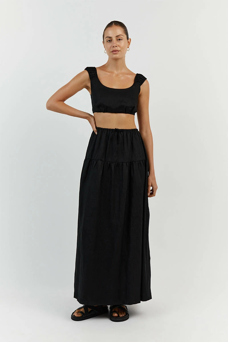 DISSH ABBY BLACK LINEN MAXI SKIRT 3 DISSH ABBY BLACK LINEN MAXI SKIRT - Image 3