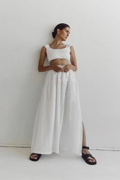 DISSH ABBY WHITE LINEN MAXI SKIRT -DISSH all-clothing Shop DFS05125WE.100