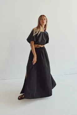 DISSH ELLA BLACK COTTON MIDI SKIRT