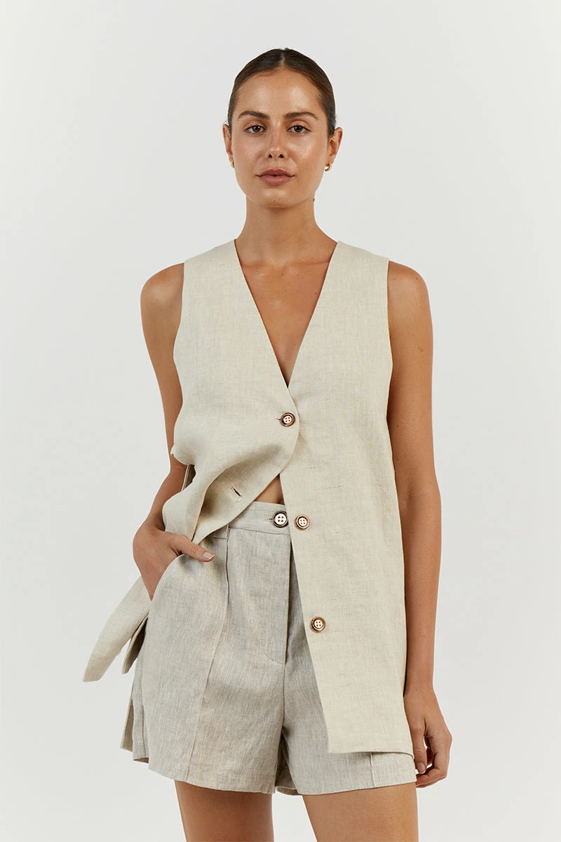 DISSH LOGAN NATURAL LINEN SHORT 6 DISSH LOGAN NATURAL LINEN SHORT - Image 6