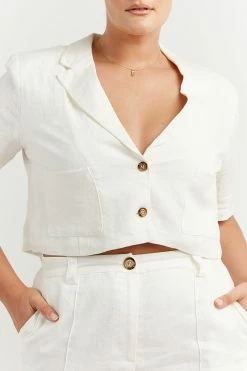 DISSH LOGAN OFF WHITE LINEN SHORT 19 DISSH LOGAN OFF WHITE LINEN SHORT -DISSH all-clothing Shop DFS07018OW.105 14