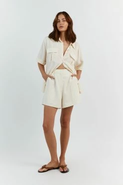 DISSH AMELIA OFF WHITE LINEN BLEND SHORT