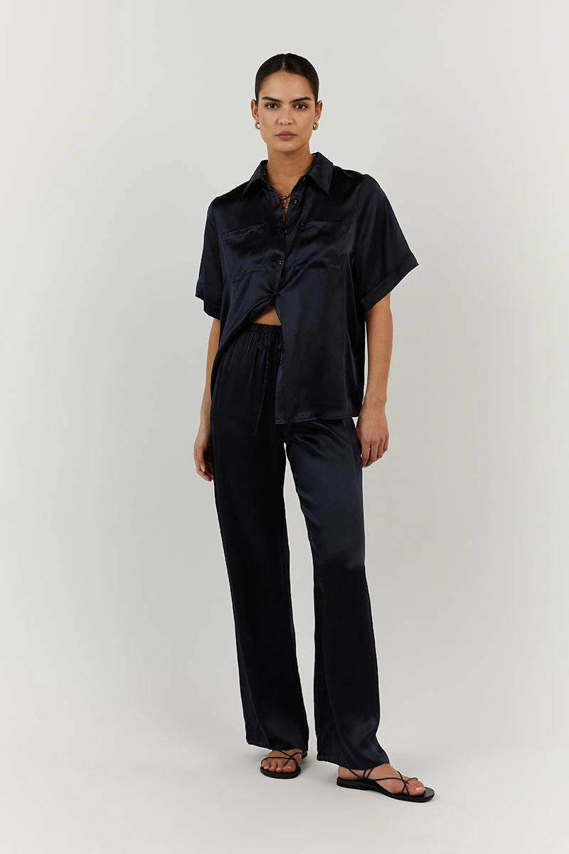 DISSH EVANS NAVY SILK PANT 2 DISSH EVANS NAVY SILK PANT - Image 2