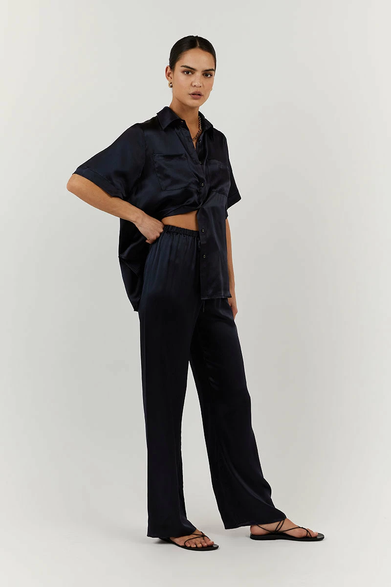 DISSH EVANS NAVY SILK PANT 3 DISSH EVANS NAVY SILK PANT - Image 3