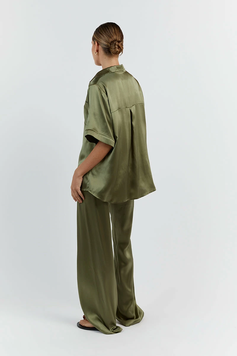 DISSH EVANS OLIVE SILK PANT 4 DISSH EVANS OLIVE SILK PANT - Image 4