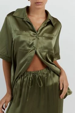 DISSH EVANS OLIVE SILK PANT 9 DISSH EVANS OLIVE SILK PANT -DISSH all-clothing Shop DFS10072OLI.545 14