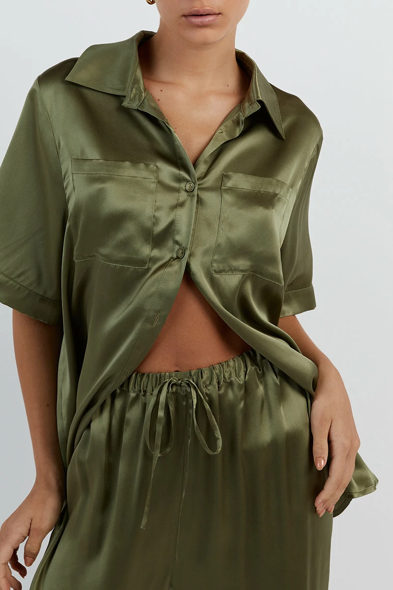 DISSH EVANS OLIVE SILK PANT 5 DISSH EVANS OLIVE SILK PANT - Image 5