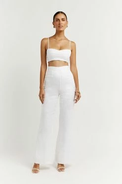 DISSH AISLE WHITE LINEN FLARE PANT -DISSH all-clothing Shop DFS10080WE.100 1