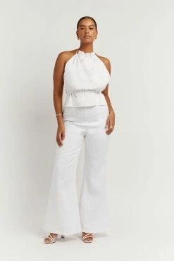 DISSH AISLE WHITE LINEN FLARE PANT -DISSH all-clothing Shop DFS10080WE.100 10