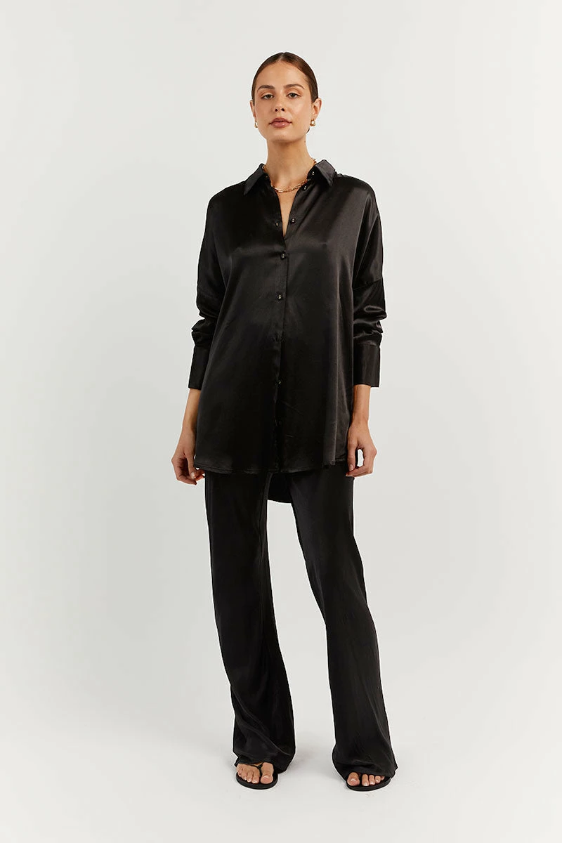 DISSH SIMONE BLACK SATIN BIAS CUT PANT 1 DISSH SIMONE BLACK SATIN BIAS CUT PANT