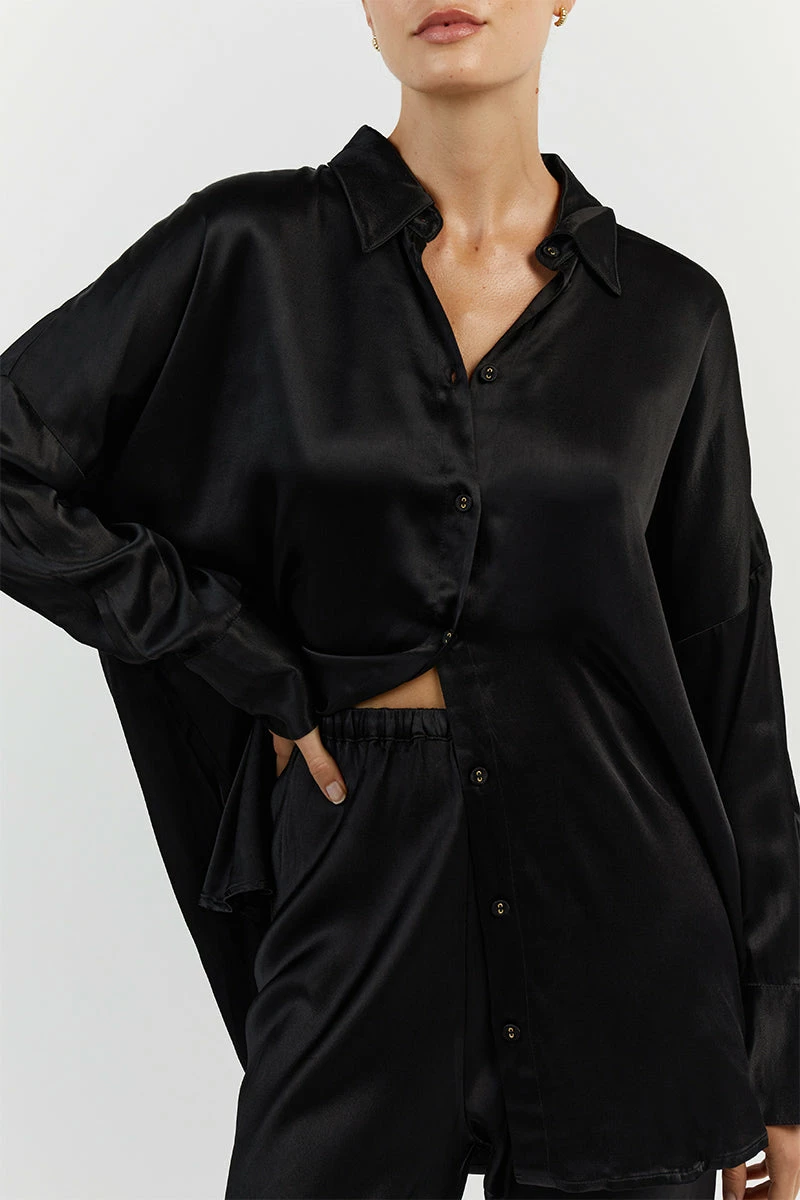 DISSH SIMONE BLACK SATIN BIAS CUT PANT 10 DISSH SIMONE BLACK SATIN BIAS CUT PANT - Image 10