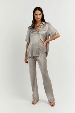 DISSH SIMONE PEWTER SATIN BIAS CUT PANT