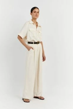 DISSH AMELIA OFF WHITE LINEN BLEND PANT 7 DISSH AMELIA OFF WHITE LINEN BLEND PANT -DISSH all-clothing Shop DFS10126OW.105 2