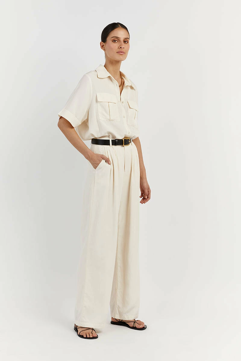 DISSH AMELIA OFF WHITE LINEN BLEND PANT 3 DISSH AMELIA OFF WHITE LINEN BLEND PANT - Image 3