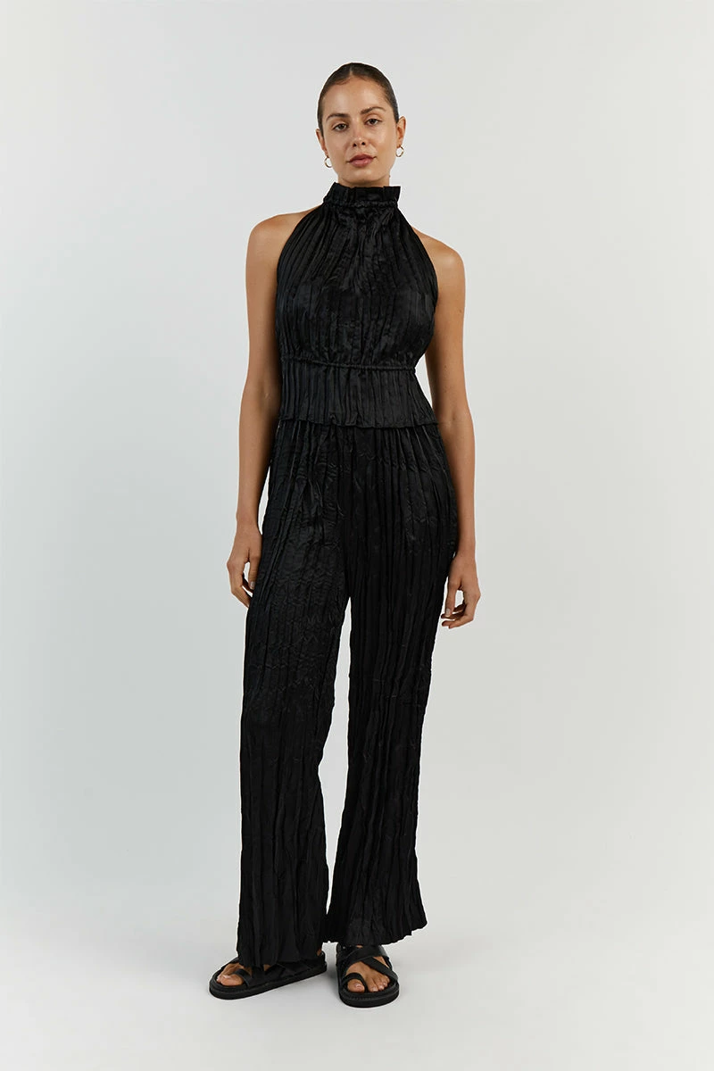 DISSH CORI BLACK WIDE LEG CRINKLE PANT 1 DISSH CORI BLACK WIDE LEG CRINKLE PANT