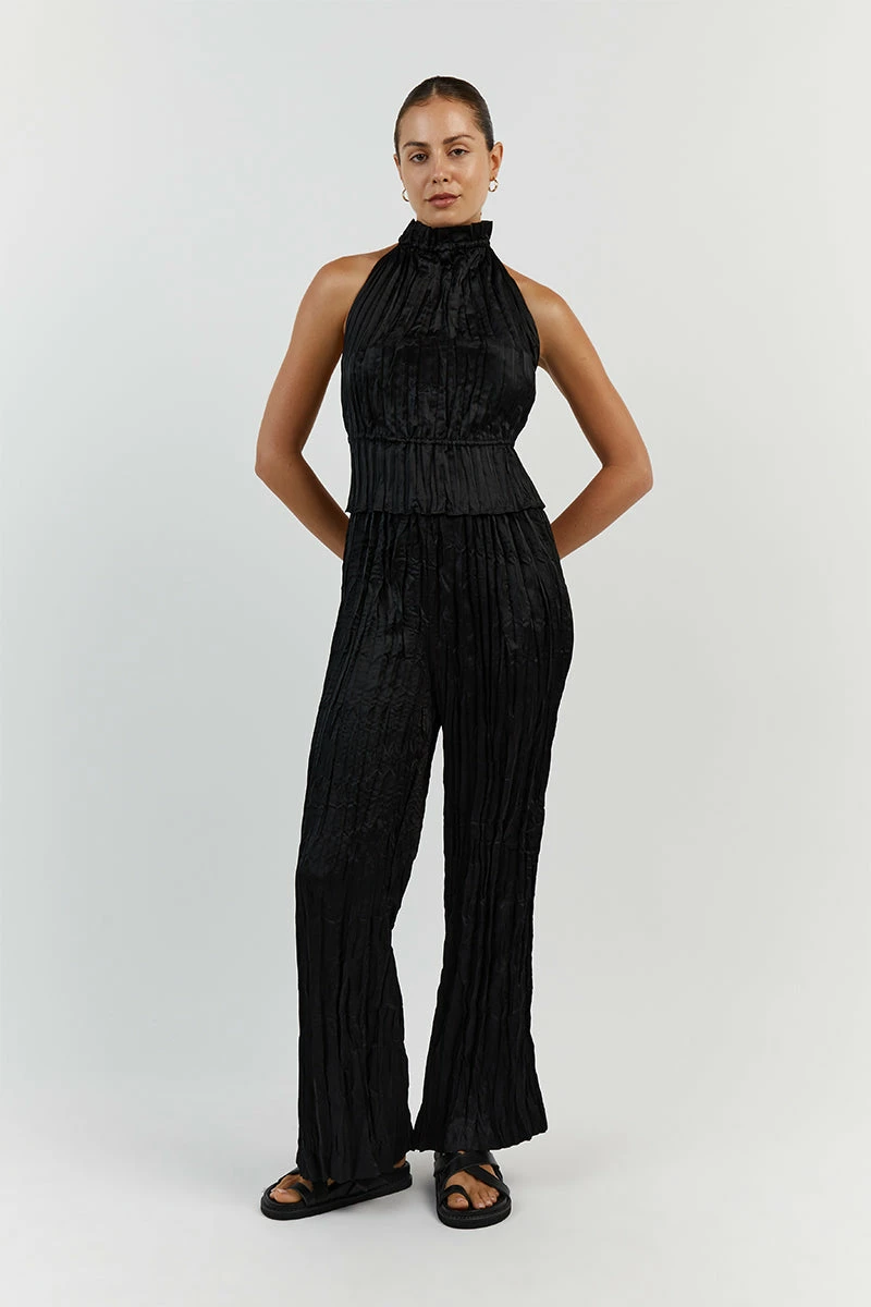 DISSH CORI BLACK WIDE LEG CRINKLE PANT 2 DISSH CORI BLACK WIDE LEG CRINKLE PANT - Image 2