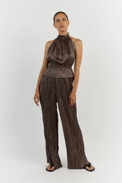 DISSH CORI TAUPE WIDE LEG CRINKLE PANT