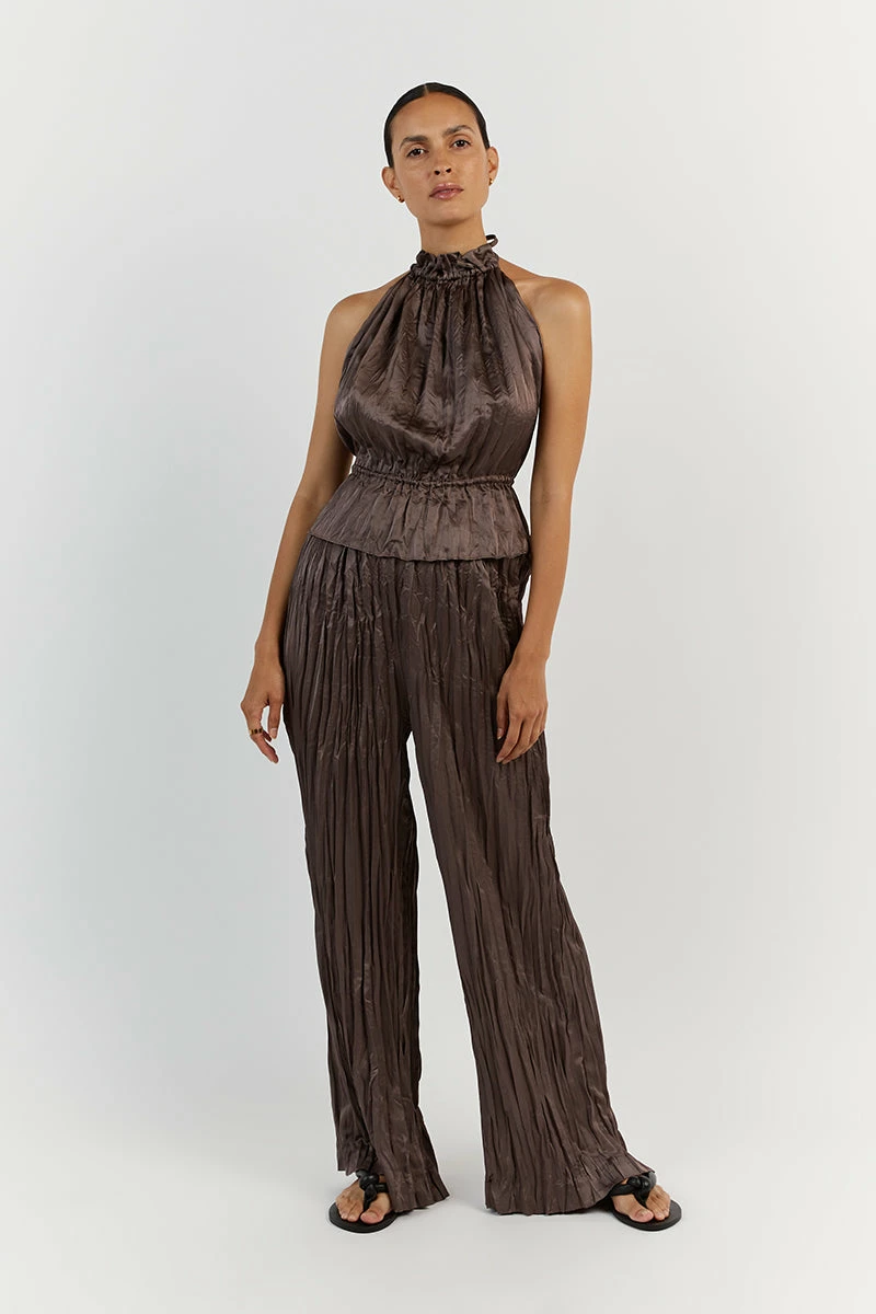 DISSH CORI TAUPE WIDE LEG CRINKLE PANT 1 DISSH CORI TAUPE WIDE LEG CRINKLE PANT