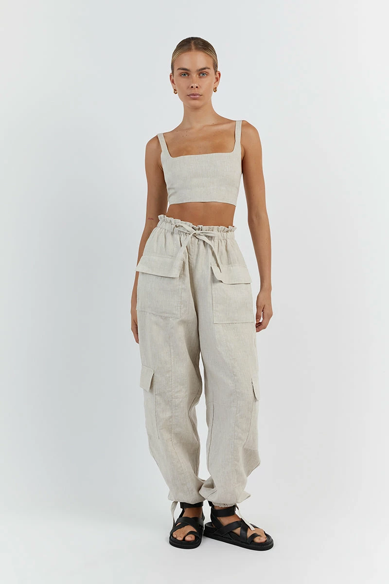 DISSH ISLA NATURAL LINEN CARGO PANT 2 DISSH ISLA NATURAL LINEN CARGO PANT - Image 2