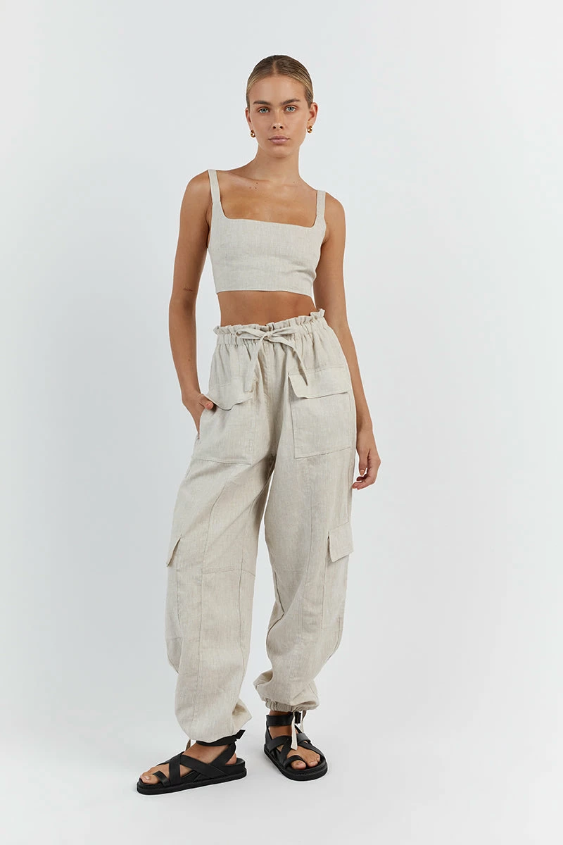 DISSH ISLA NATURAL LINEN CARGO PANT 1 DISSH ISLA NATURAL LINEN CARGO PANT