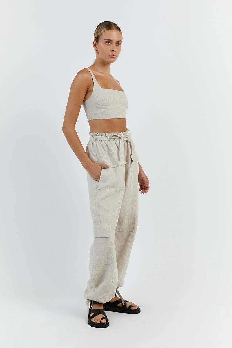 DISSH ISLA NATURAL LINEN CARGO PANT 3 DISSH ISLA NATURAL LINEN CARGO PANT - Image 3