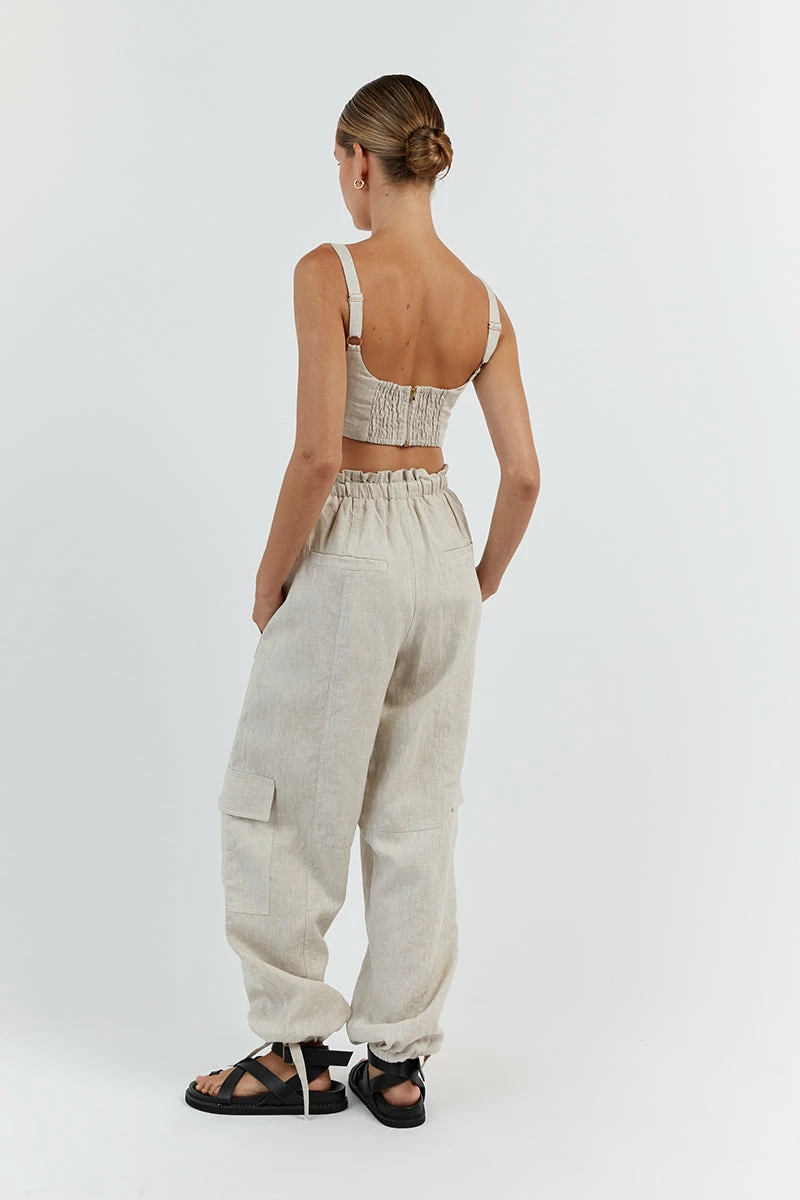 DISSH ISLA NATURAL LINEN CARGO PANT 4 DISSH ISLA NATURAL LINEN CARGO PANT - Image 4