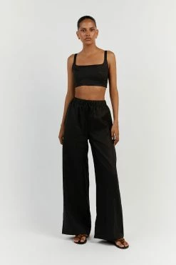 DISSH GINA BLACK LINEN ELASTIC WAIST PANT