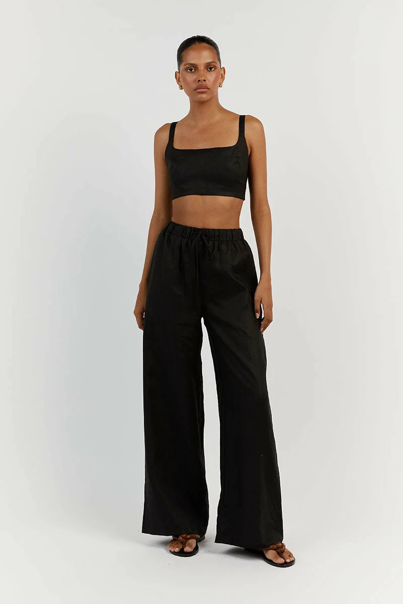 DISSH GINA BLACK LINEN ELASTIC WAIST PANT 1 DISSH GINA BLACK LINEN ELASTIC WAIST PANT