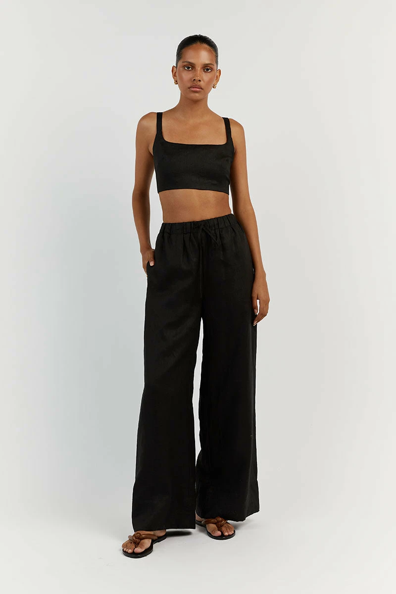 DISSH GINA BLACK LINEN ELASTIC WAIST PANT 2 DISSH GINA BLACK LINEN ELASTIC WAIST PANT - Image 2