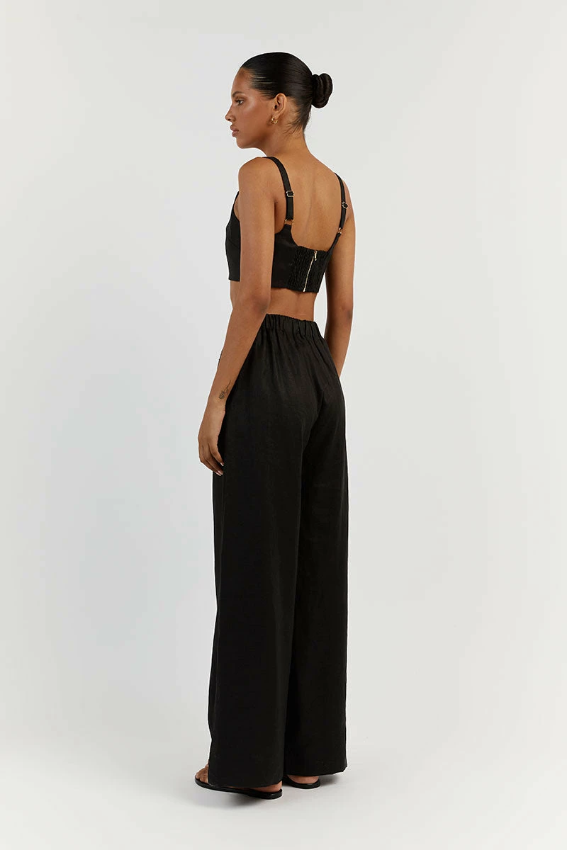 DISSH GINA BLACK LINEN ELASTIC WAIST PANT 4 DISSH GINA BLACK LINEN ELASTIC WAIST PANT - Image 4
