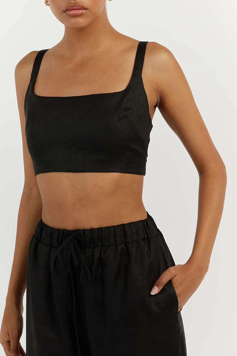 DISSH GINA BLACK LINEN ELASTIC WAIST PANT 5 DISSH GINA BLACK LINEN ELASTIC WAIST PANT - Image 5