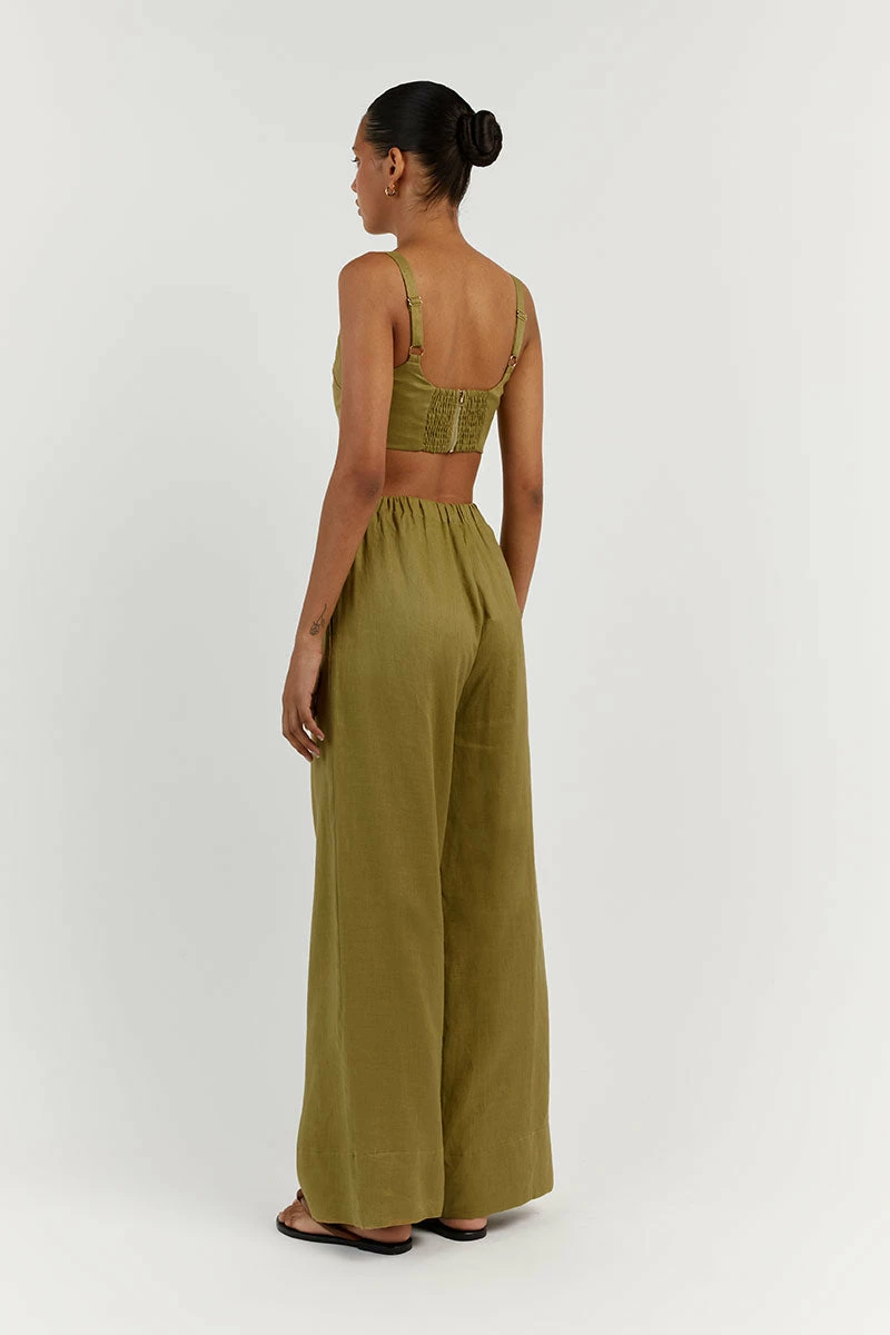 DISSH GINA OLIVE LINEN ELASTIC WAIST PANT 4 DISSH GINA OLIVE LINEN ELASTIC WAIST PANT - Image 4