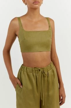 DISSH GINA OLIVE LINEN ELASTIC WAIST PANT 9 DISSH GINA OLIVE LINEN ELASTIC WAIST PANT -DISSH all-clothing Shop DFS10134OLI.545 14