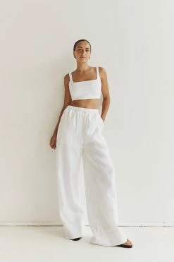 DISSH GINA WHITE LINEN ELASTIC WAIST PANT 11 DISSH GINA WHITE LINEN ELASTIC WAIST PANT -DISSH all-clothing Shop DFS10134WE.100