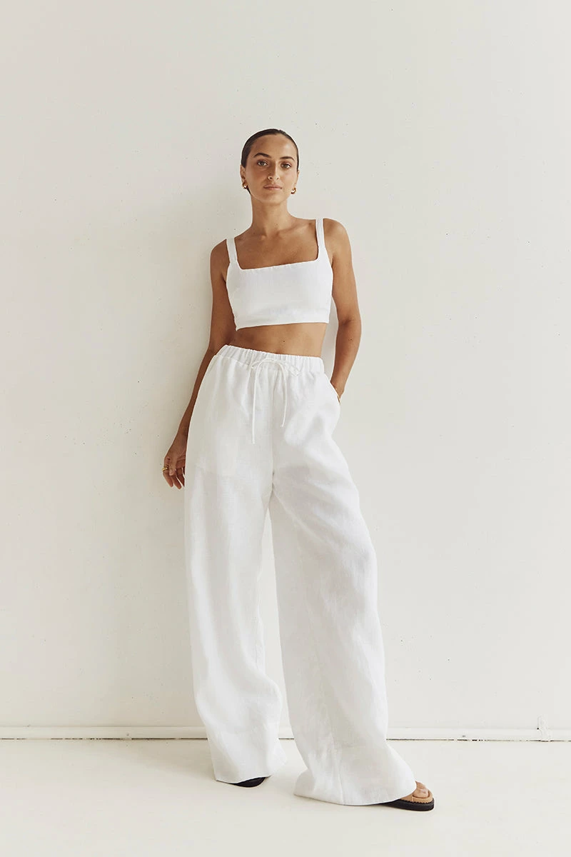 DISSH GINA WHITE LINEN ELASTIC WAIST PANT 6 DISSH GINA WHITE LINEN ELASTIC WAIST PANT - Image 6