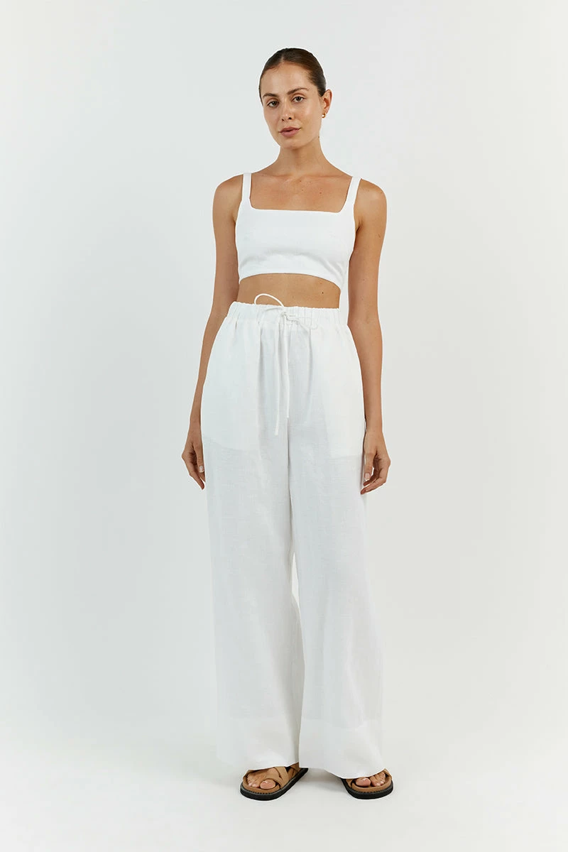 DISSH GINA WHITE LINEN ELASTIC WAIST PANT 1 DISSH GINA WHITE LINEN ELASTIC WAIST PANT