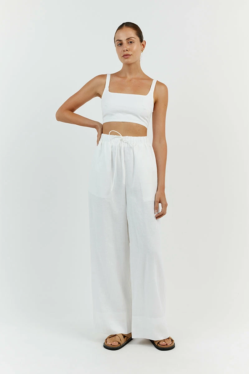 DISSH GINA WHITE LINEN ELASTIC WAIST PANT 2 DISSH GINA WHITE LINEN ELASTIC WAIST PANT - Image 2