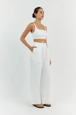 DISSH GINA WHITE LINEN ELASTIC WAIST PANT 8 DISSH GINA WHITE LINEN ELASTIC WAIST PANT -DISSH all-clothing Shop DFS10134WE.100 12