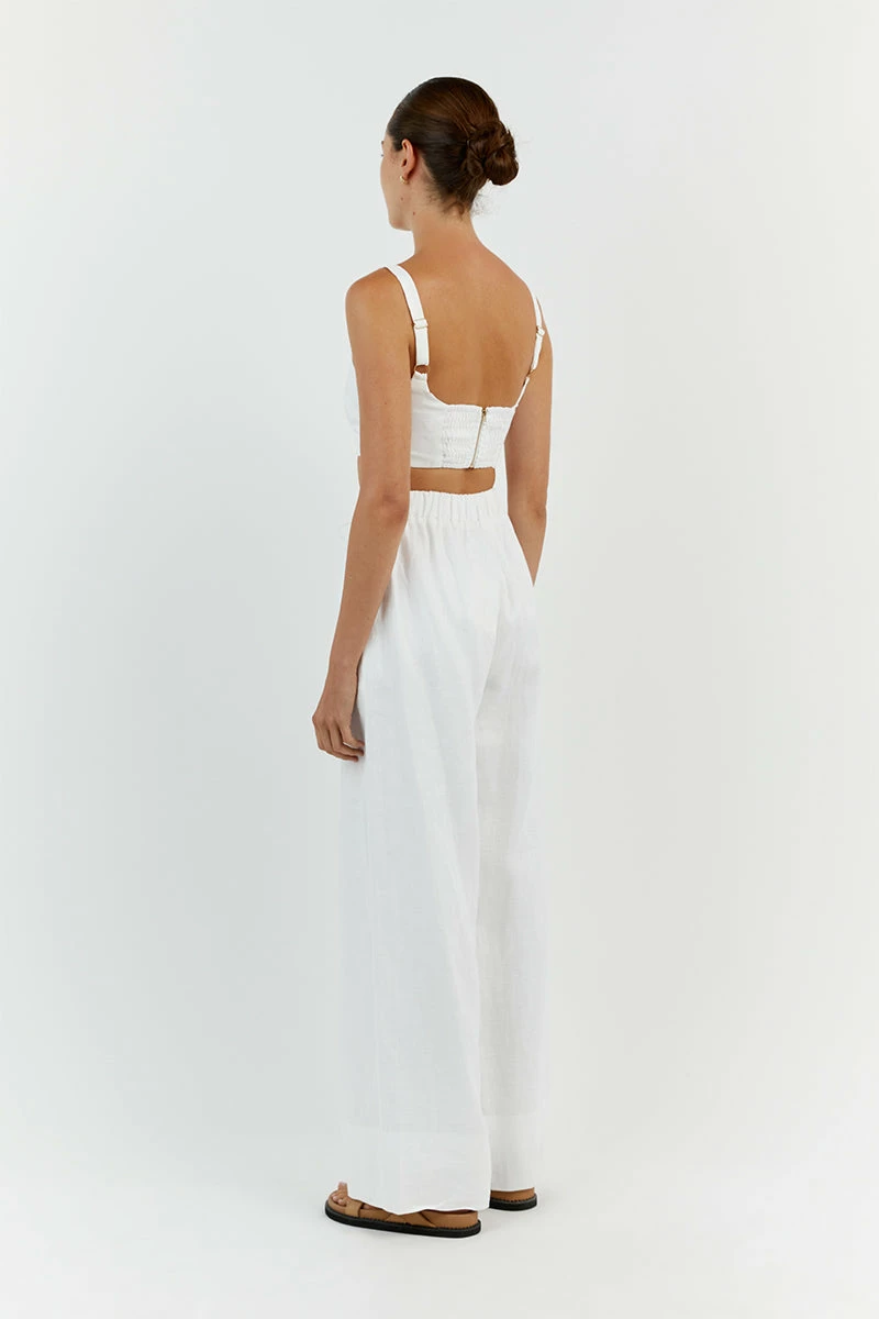 DISSH GINA WHITE LINEN ELASTIC WAIST PANT 4 DISSH GINA WHITE LINEN ELASTIC WAIST PANT - Image 4
