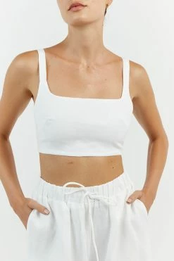 DISSH GINA WHITE LINEN ELASTIC WAIST PANT 10 DISSH GINA WHITE LINEN ELASTIC WAIST PANT -DISSH all-clothing Shop DFS10134WE.100 14