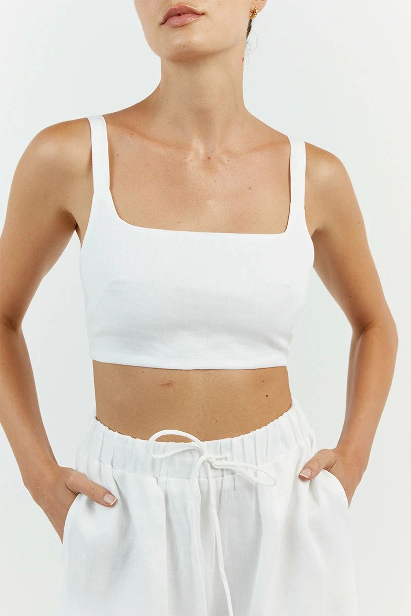 DISSH GINA WHITE LINEN ELASTIC WAIST PANT 5 DISSH GINA WHITE LINEN ELASTIC WAIST PANT - Image 5