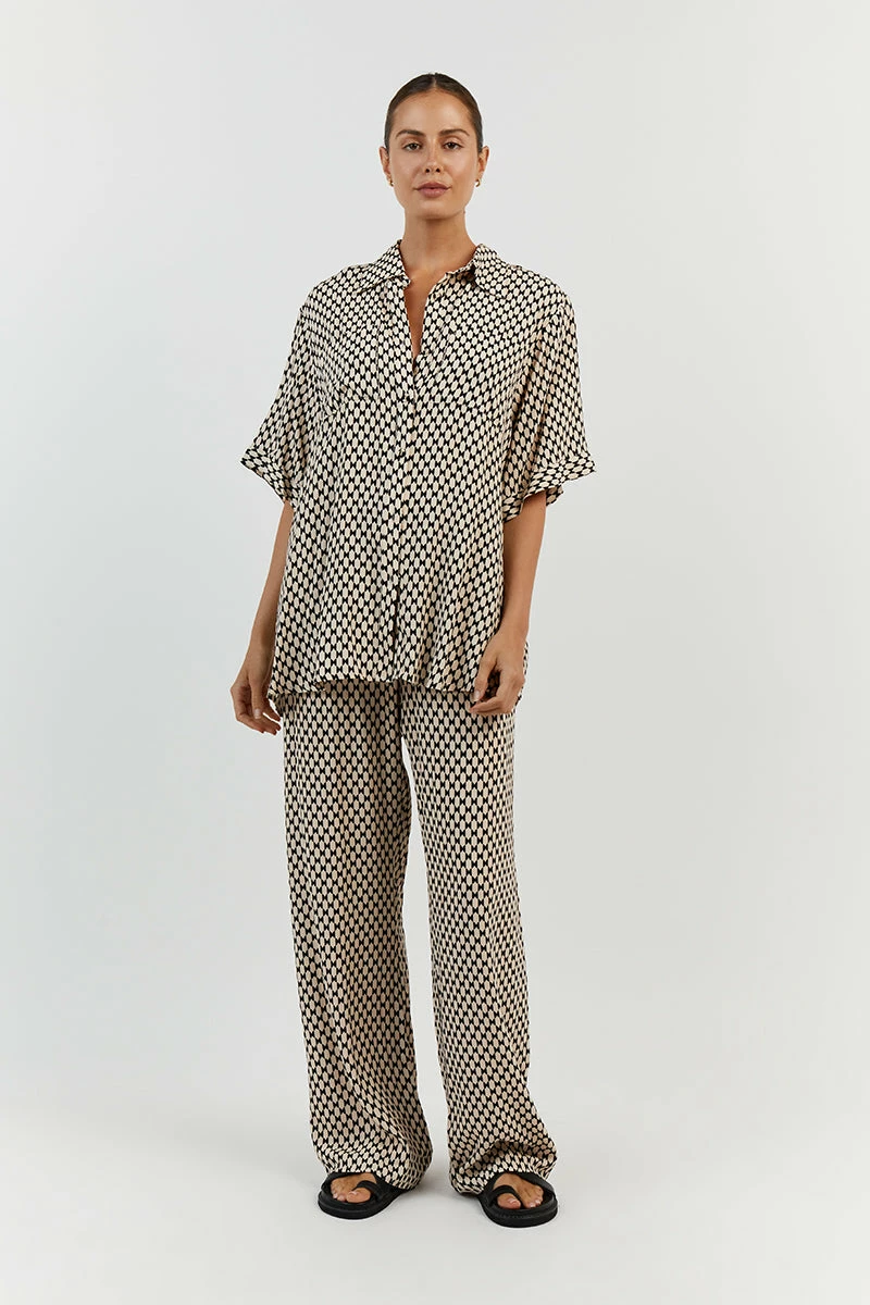 DISSH MAE BLACK/BEIGE GEO DRAWSTRING PANT 2 DISSH MAE BLACK/BEIGE GEO DRAWSTRING PANT - Image 2